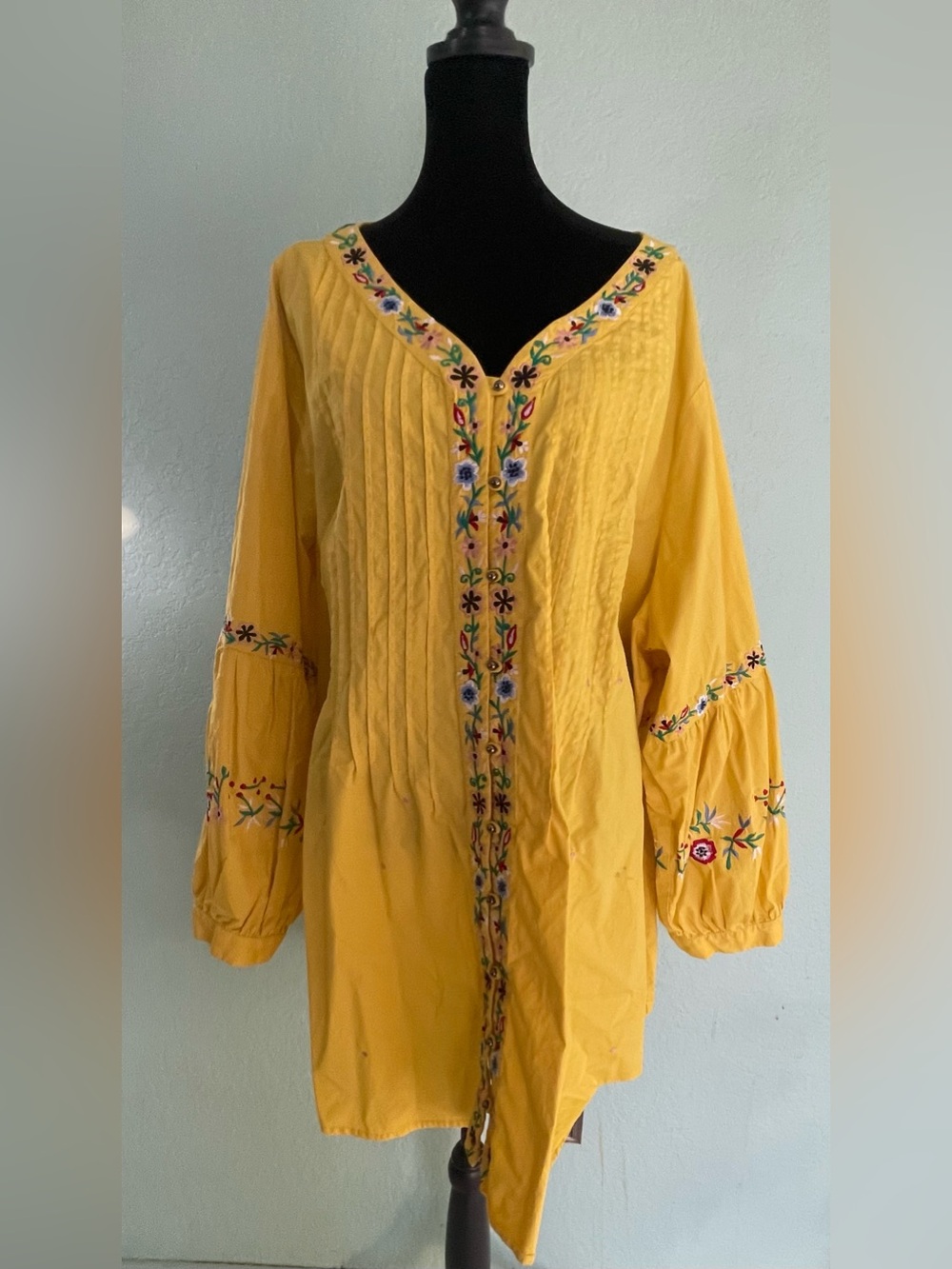eshakti Yellow Embroidered Peasant Tunic